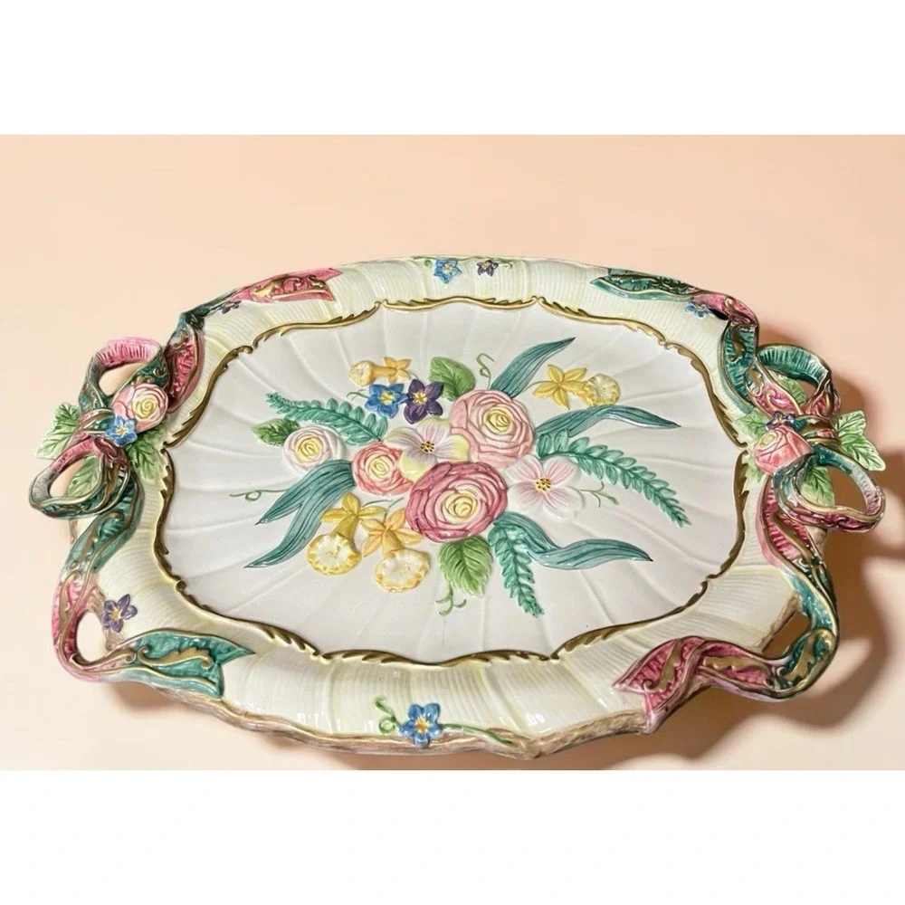 Fitz & Floyd Woodland Spring Large Oval Embossed‎ Serving Platter Floral Flowers
